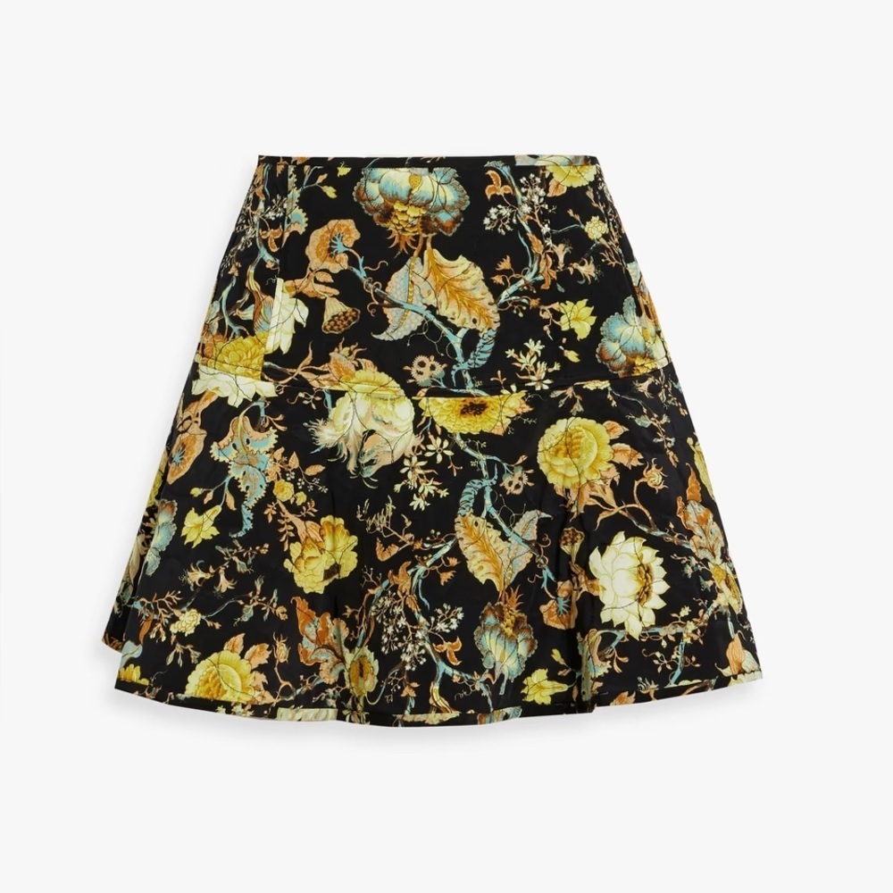 ULLA JOHNSON Ryla Quilted Floral-print Silk Mini Skirt In Yellow